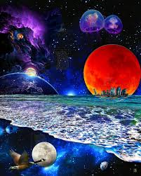 Ocean Sun Planets By Baptiste Title Long Distance Classic Traditional Art Mixed Graphic Digital Art Warning Invisible Watermar Space Art Art Ocean Art