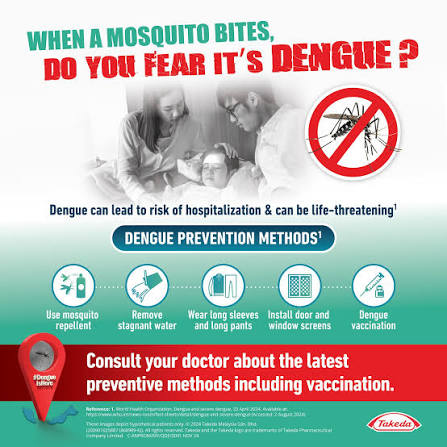 Did you know that a mosquito bite can sometimes cause Dengue? Dengue can  lead to hospitalization and for some it can even be life-threatening. You  can protect yourself and your loved ones