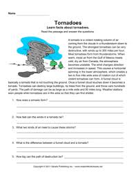 Tornadoes Comprehension Weather Worksheets Reading Comprehension Worksheets Third Grade Reading Passages