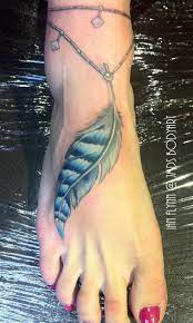 Tatouage Femme Plume De Geai Bleu Pendentif Bracelet Pied Tatouage Femme