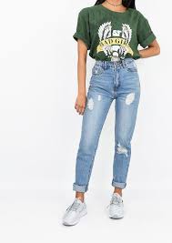 Jean Mom Effet Dechire Look Jeans Dechires Jeans Mom Vetements Cool
