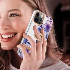 For iPhone 12 Pro Max Ring IMD Flowers TPU Phone Case(Purple Begonia)