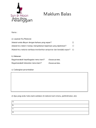 Contoh borang maklum balas pelanggan spa. Borang Maklum Balas In English