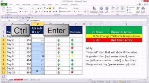 Typically, when we select cell on an excel sheet and then click on the arrow keys (keyboard), our selection cursor moves across each cell, either up, down, right, or left depending on which arrow key is pressed. Excel Magic Trick 1204 Conditional Formatting For Day S Change Up Down Icon Arrows Youtube