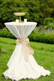 Table Tied With Burlap Bow Like The Idea But Diff Colors Diy Wedding Bar Wedding Bar Decor Pub Table