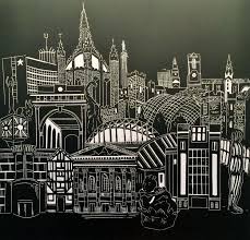 Newcastle Gateshead Skyline Architecture Lino Print Tyne Bridge Sage Baltic Theatre Royal Keep St Marys Lino Print Newcastle Saint Marys