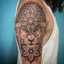 Mandala laptop sticker 17 inch. Geometric Lion Mandala Dotwork Done Thetruetattoo Mandala Lion Tattoo Mandala Tattoos For Women Mandala Lion Tattoo Design
