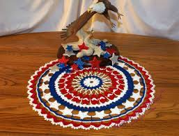 Crocheted Doily Quot Patriotic Stars Quot Handmade Round Doily Crochet Table Topper 4th Of July Memo Crochet Table Topper Crochet Doilies Holiday Crochet
