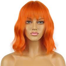 LANICE Short Bob Wigs with Bangs for Women Loose Wavy Hair Shoulder Length  Orange Wigs Synthetic Colorful Wigs for Cosplay Daily  PartyUse(Orange,12inch) : Beauty & Personal Care