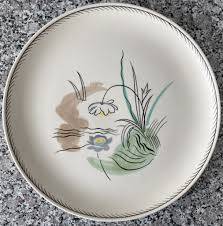 Late 1950s "Reflection" handpainted plate designed by Ann Read. This is the  harder to find large 12 inch diameter version. Probably painted by Gwen  Haskins circa 1959. Excellent, clean condition (no chips
