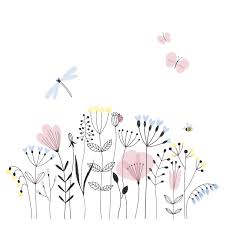 Sticker Deco Fleurs Dessinees A La Main En 2020 Fleurs Dessinees A La Main Champ De Fleurs Dessin Floral