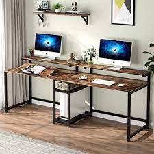 Find computer desk in desks | buy or sell a desk in calgary. Amazon Com Tiyase 78 7 Inch Double Computer Desk With Storage Shelves Extra Long Two Person Desk With Hutch Double Workstation Home Office Desk Writing Table With Tiltable Tabletop And Monitor Stand Rustic Kitchen