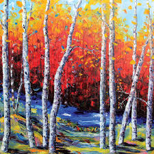 Birch Trees In Fall Paintings Neverending Birch Ii Canvas Art By Lisa Elley Icanvas Birch Tree Art Tree Art Autumn Painting