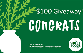 Enter To Win A 100 E Gift Card To Whole Foods Treat Yo Self With Some Delicious Food Enter At Whatsgoo Food Giveaways Food Gift Cards Whole Foods Gift Card