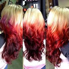 Ombre Hair Color Brown To Red Fire Red Ombre Dipped On Blonde Hair With A Hint On Purple On The Top Ombre Hair Blonde Reverse Ombre Hair Red Ombre Hair