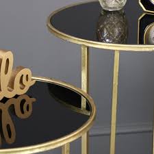 Finebuy coffee table glass 50x50x50 cm gold and black living room with storage. Pair Of Round Gold Black Glass Nested Tables