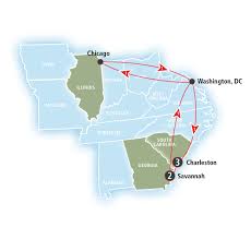 The air travel (bird fly) shortest distance between south carolina and illinois is 1,049 km= 652 miles. Charleston Savannah Roundtrip From Chicago Amtrak Vacations