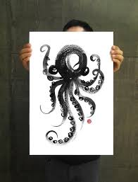 Black White Prints For Bathroom Octopus Watercolor Art Poster Octopus Ink Painting Nautical Artwork Bathroom Decor Living Room Art Black Wh Nautical Artwork Chinoiserie Art Octopus Art