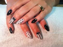 Acrylic Black And White Striped Nails Black White Polkadot Stripes Bow Stilettos Cute Fun Acrylic Nails Nails Acrylic Nails Acrylic