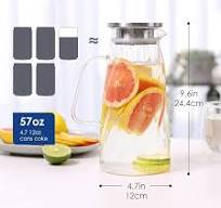 Vzaahu Glass Pitcher with Lid and Handle - Iced Water Carafe - [57 oz,1.7  L] Lead-free Borosilicate Glass Beverage Jug - Sun Tea Pot Lemonade Milk ...