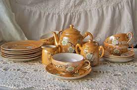 Vintage Lusterware Childs Tea Service For Six Cherry Blossoms Peach Satin Finish Porcelain Tea Set Porcelain Tea Set Tea Sets Vintage Kids Tea Set