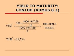 Yield refers to the percentage rate of return paid on a stock in the form of dividends, or the effective rate of interest paid on a bond or note. Contoh Soal Ytm