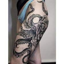 In scandinavian tales, a huge octopus was kraken and only the bravest sailors could survive after meeting with this creature. W O M E N W I T H I N K On Instagram By Familyinktattoo Octopustattoo Ink Inked Inkedgir Octopus Thigh Tattoos Tentacle Tattoo Octopus Tattoo Design