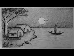 Harding's style of victorian landscapes) 34.7 x 27.5 cm faber castell and staedtler mars lumograph graphite pencils on a3 size classmate. How To Draw Moonlight Night With Pencil Step By Step Youtube Landscape Pencil Drawings Pencil Drawings Of Nature Landscape Drawing Tutorial
