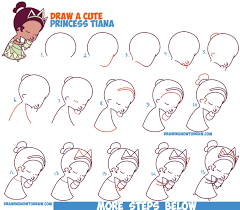 How To Draw Princess Tiana Cute Chibi Kawaii From Disney S Princess And The Frog Easy Disney Princess Drawings Disney Drawings Cartoon Drawings Disney