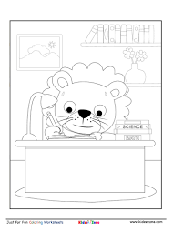 L for lion coloring page with handwriting practice | download free Cute Lion Cartoon Studying Coloring Page Kidzezone