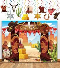 Kauayurk western cowboy party decorations centerpiece sticks, 25pcs western theme table topper supplies, wild west cowboy theme birthday table decor sign photo booth props. Amazon Com Tmcce Western Cowboy Party Decoration Wild West Cowboy Western Photography Backdrop Background And Western Cowboy Theme Hanging Swirls Foil Swirls Toys Games