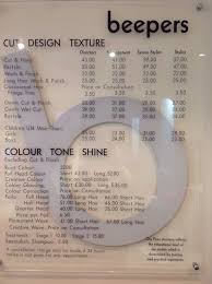Beepers Hair Price List Hairdressing Salon Price List Washing Hair List