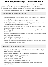 Erp Project Manager Job Description | Velvet Jobs
