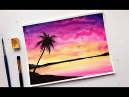 Watercolor painting for beginners of sunset and evening landscape scenery easy and step by step. Watercolor Painting For Beginners Easy Watercolor Sunset Painting Step By Step Youtube