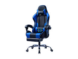 Volans dining chairs modern mid century retro armless leather upholstered side chair with metal legs for kitchen dining room living room bedroom desk, navy blue (set of 2) 4.6 out of 5 stars 154 $144.99 $ 144. Gtplayer Gaming Chair With Footrest Ergonomic Massage Office Chair For Adults Adjustable Swivel Leather Computer Chair High Back Desk Chair With Headrest And Massager Lumbar Support Blue Newegg Com