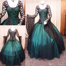 Vintage Black And Green Gothic Wedding Dress 2018 Long Sleeve Steampunk Victorian Whitby Goth Lace Up Plus Size Wedding Bridal Gown Designer Dresses Dresses For Victorian Wedding Dress Green Prom Dress