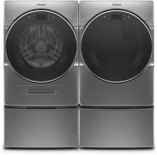 Huge appliance selection when it's time to replace old appliances and breathe new life into the heart of your home, look no further than the home depot for the best prices on the newest kitchen appliance packages. Whirlpool Wpwadrgc96202 Side By Side On Pedestals Washer Dryer Set With Front Load Washer And Gas Dryer In Chrome Shadow