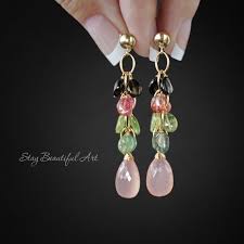 Tourmaline Earrings Semi Precious Gemstone Earring Chalcedony Earrings October Birthstone Pi Chalcedony Earrings Semiprecious Stone Jewelry Real Pearl Earrings
