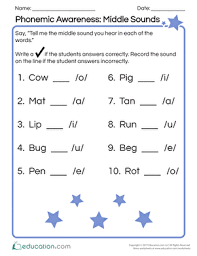 Phonemic Awareness Middle Sounds Worksheet Education Com