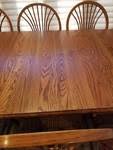 Measures 46lx35w with 2 leafs 11 wide each. Richardson Bros Co Oak Pedestal Dining Table W 8 Windsor Type Chairs Briarcliff Amazing Estate Auction French Provincial Furniture Dining Table Incredible Curio Cabinet Leather Electric Recliner Figurines Stove Area Rugs