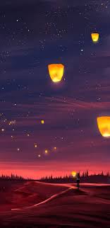 Sky Lanterns Night Mobile Wallpaper Scenery Wallpaper Anime Scenery Wallpaper Sky Lanterns