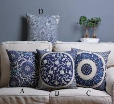 Cotton Linen Cushion Cover Shell Throw Pillow Case Blue China Flower Floral 1 Pc Blue Floral Pillows White Cushion Covers Blue Pillows