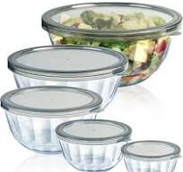 5-Piece Glass Mixing Bowl Set - Thick Borosilicate Bowls (4.65QT To  1.16QT), Nesting For Storage, Microwave & Dishwasher Safe