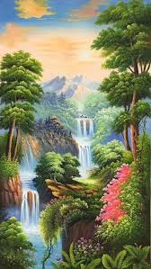 Water Falls Nature Painting On Canvas Waterfalls Nature Painting Canvas Print Art Artwork Artpaintin Nature Art Painting Nature Paintings Scenery Paintings