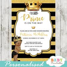 African American Black And Gold Little Prince Baby Shower Invitations D274 Baby Printables