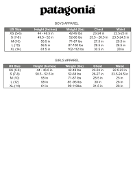 veritable patagonia kids sizing chart jackets 2019