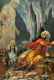 Vintage Graphic Illustration Aladdin Abrabian Nights Genie Treasure Three Wishes Via Etsy Night Illustration Arabian Nights Illustration Art