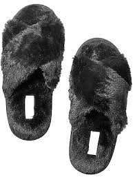 Nwt Victoria S Secret Pink Faux Fur Soft Furry Criss Cross Black Slippers Large Ebay Victorias secret pink fuzzy cozy slides slippers plum choose sizetop rated seller.
