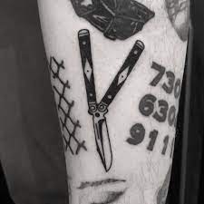 Black And White Butterfly Knife Tattoo Done At Bk Ink Studio Knife Tattoo Butterfly Knife Tattoo Butterfly Knife