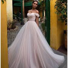 Off Shoulder Sleeves Blush Tulle Wedding Dress Daisystyledress Gaun Perkawinan Gaun Pengantin Tulle Gaun Pengantin